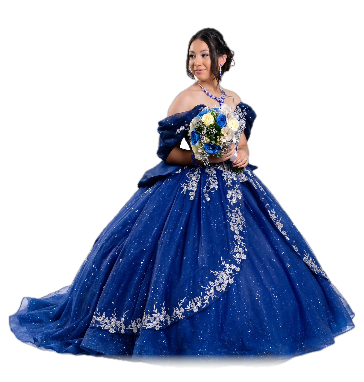 Vestido de quinceaños Daniela, azul marino bordado